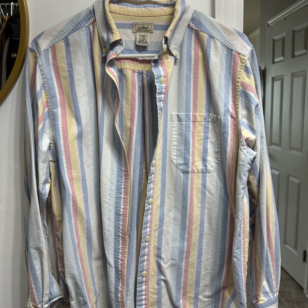 L.L. Bean Women Multicolor Striped Button Down Shirt
